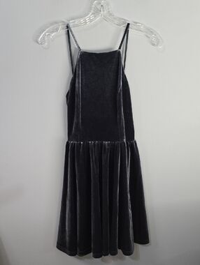 Trac Dress Women's Size Small Velvet Like Backless Spaghetti Strap Charcoal Gray